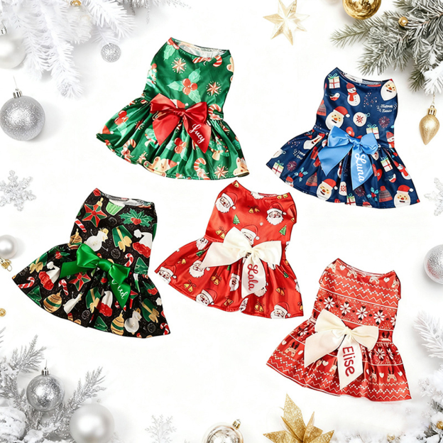 Personalized Pet Large Size Christmas Lovely Bow Dress | MCGift197