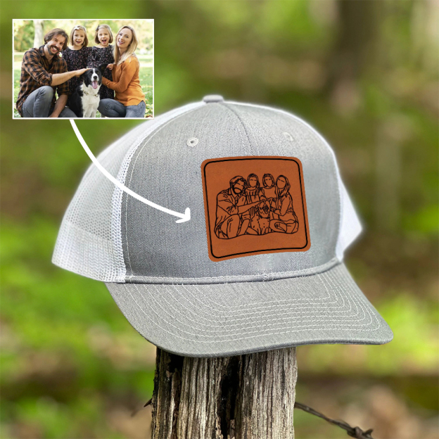 Personalized Engraved Outline Portrait Trucker Hat Gifts for Dad | CWBeach107