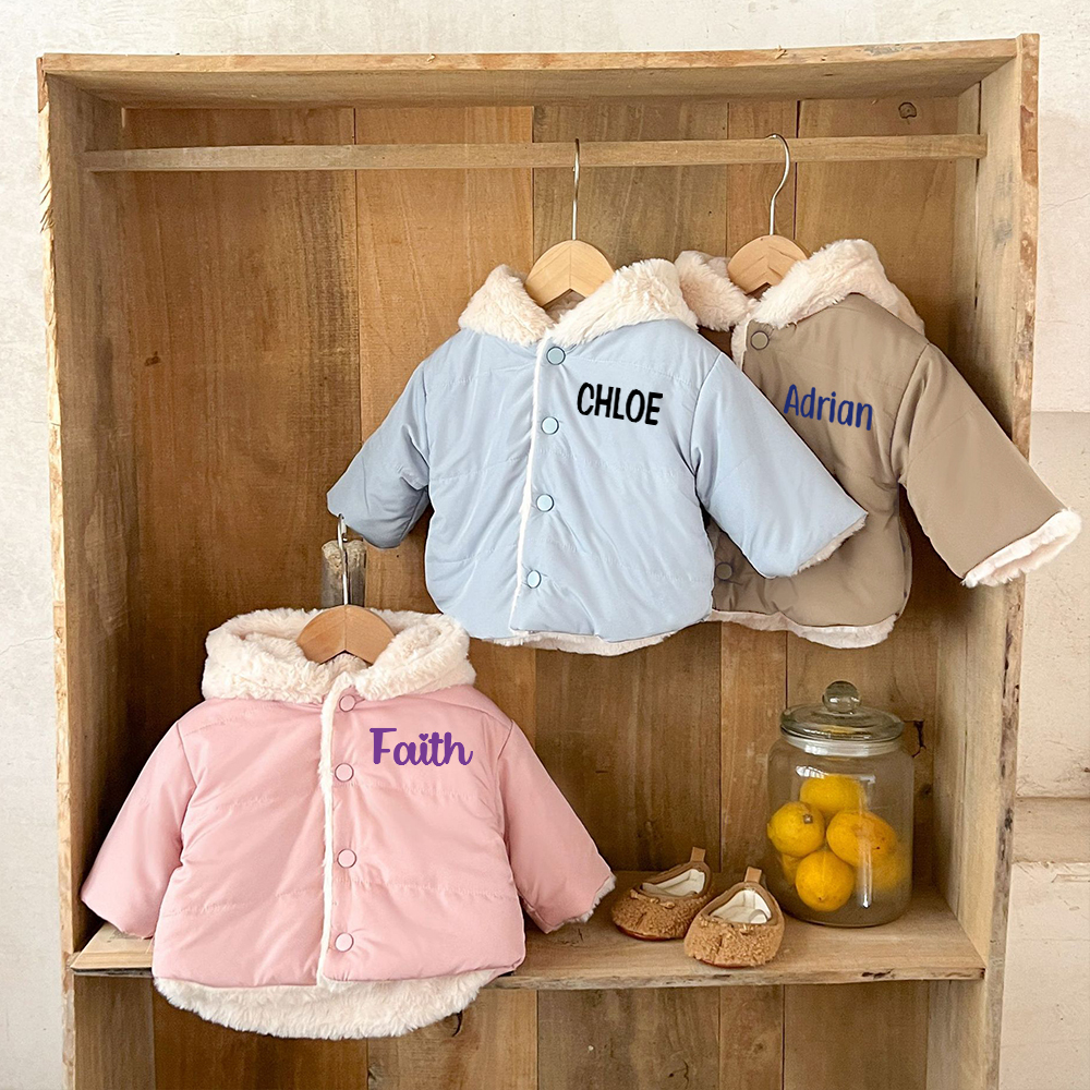 Personalized Toddler Lovely Bear Winter Warm Plush Hooded Jacket | CWBaby360