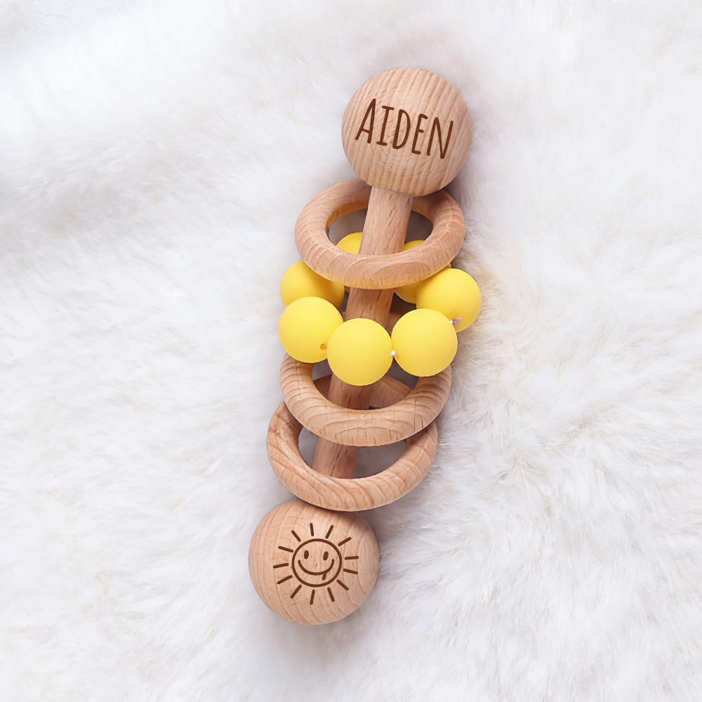 Personalized Baby Sensory Wooden Rattle Toys | CWToy171