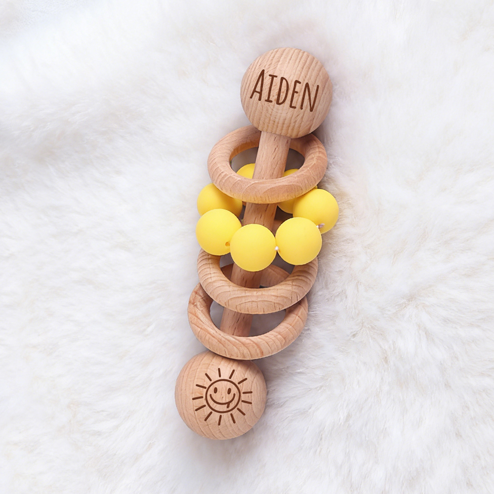 Personalized Baby Sensory Wooden Rattle Toys | CWToy171