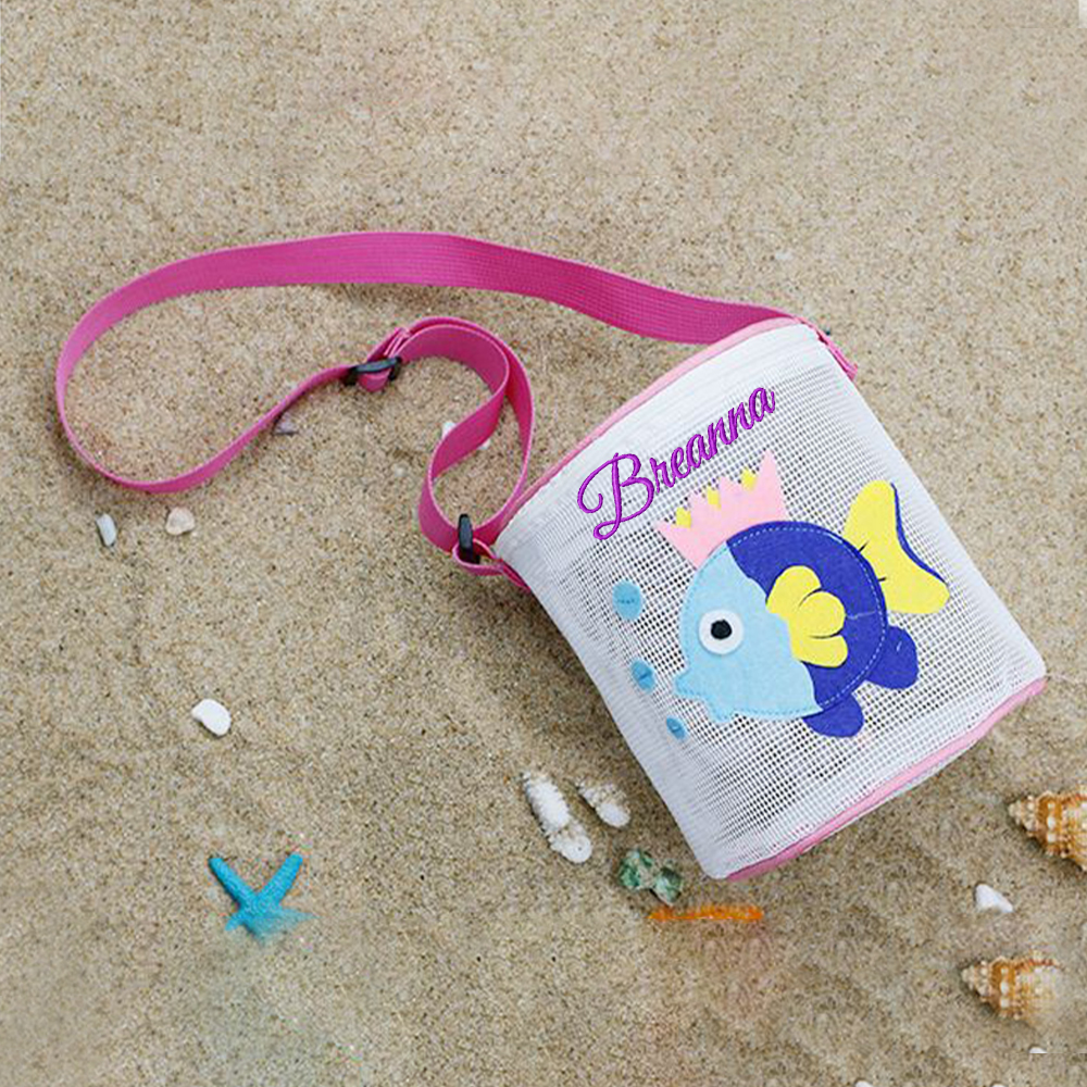 Personalized Embroidery Ocean Seashell Zipper Mesh Beach Bucket | CWBeach115