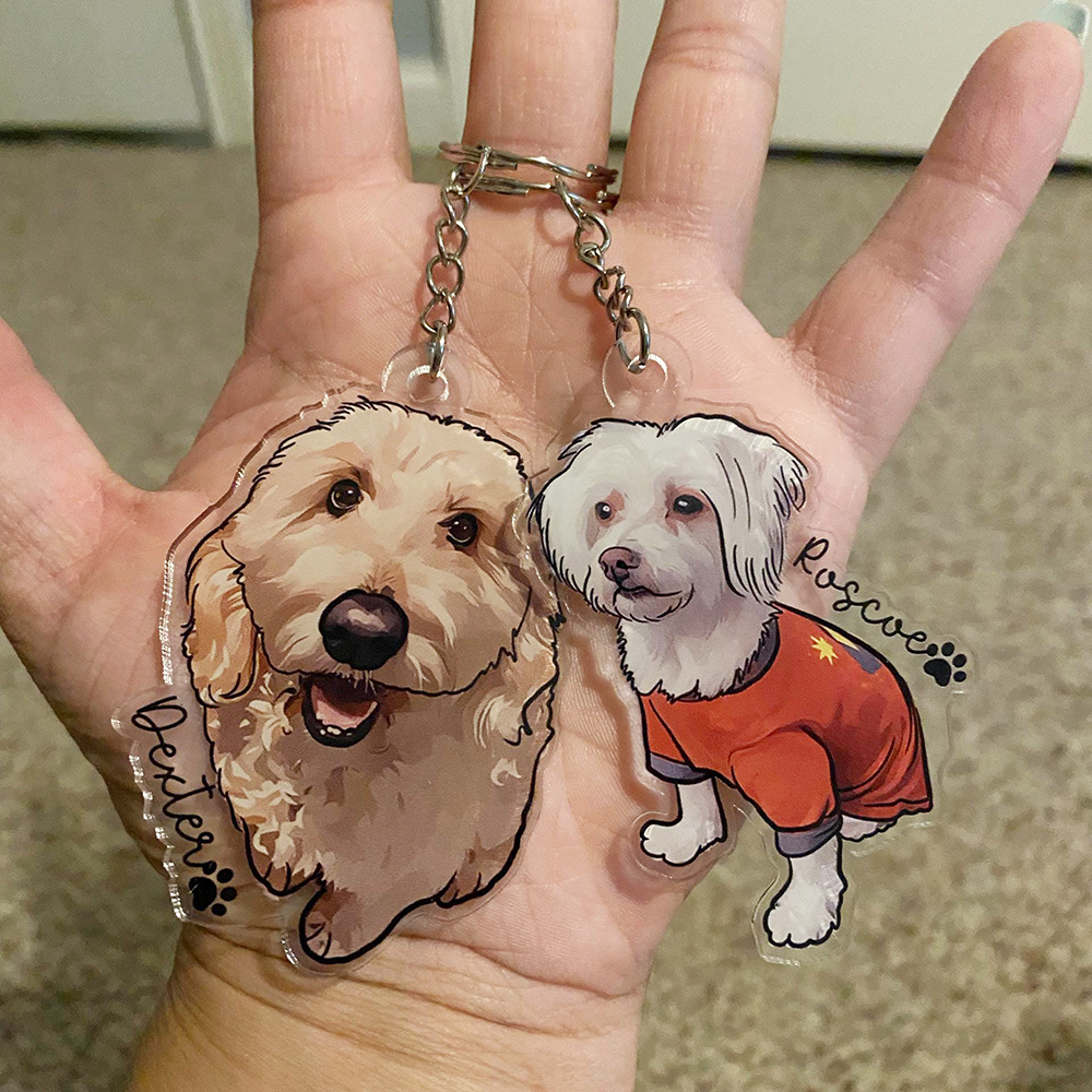 Personalized Illustrated Pet Portrait Memorial Photo Keychain | CWGift24