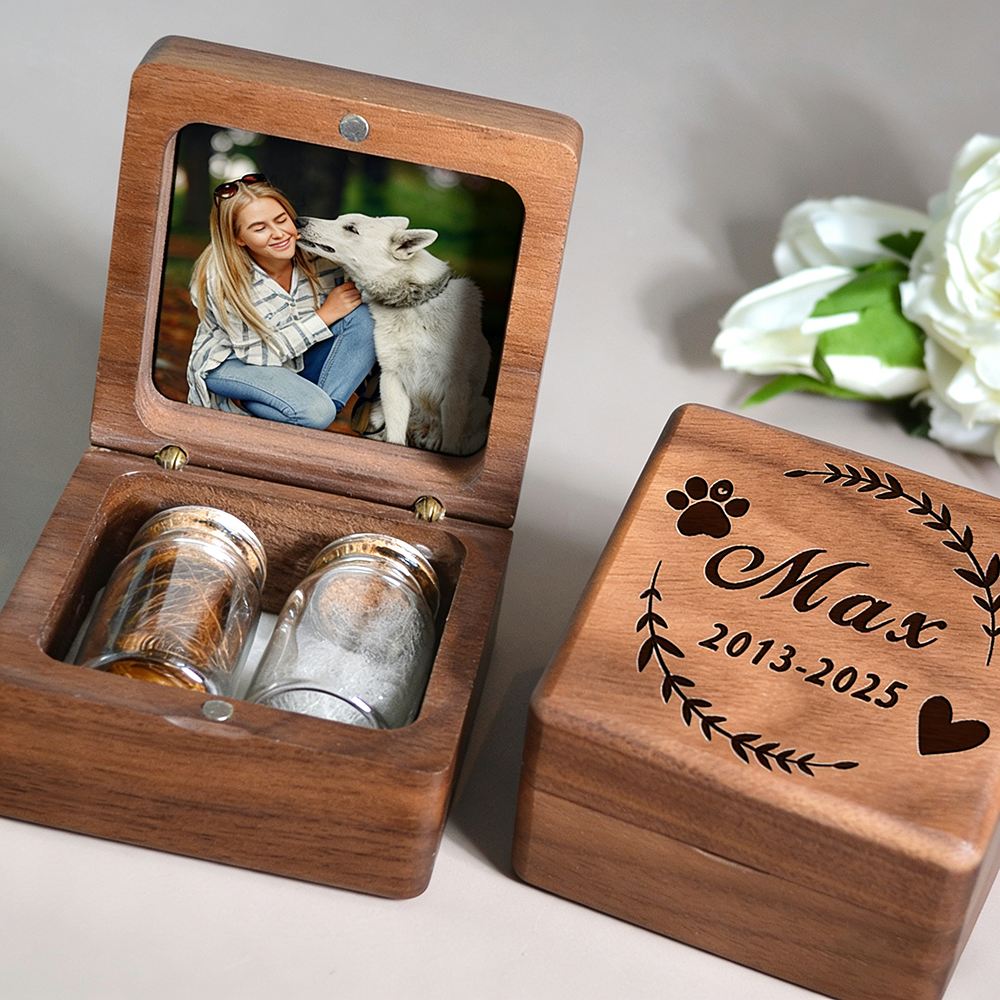Personalized Wooden Pet Memorial Fur Keepsake Box | BKPet421