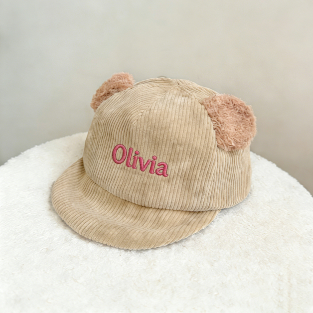 Personalized Embroidered Corduroy Bear Ears Baby Baseball Cap | HSKid84