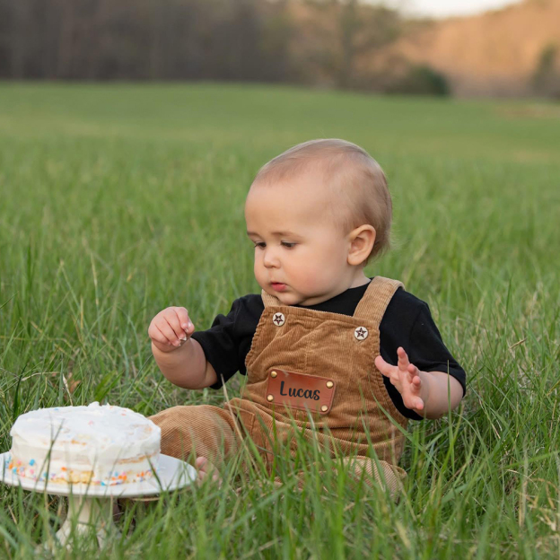 Personalized Leather Patch Corduroy Baby Suspenders Overalls | CWBaby468