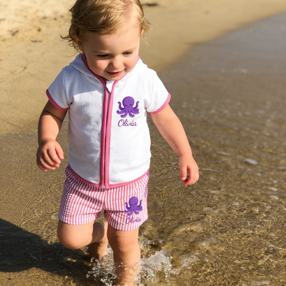 Personalized Kid Swim Cover up Hooded Robe Zippered Outfit | CWBaby45901
