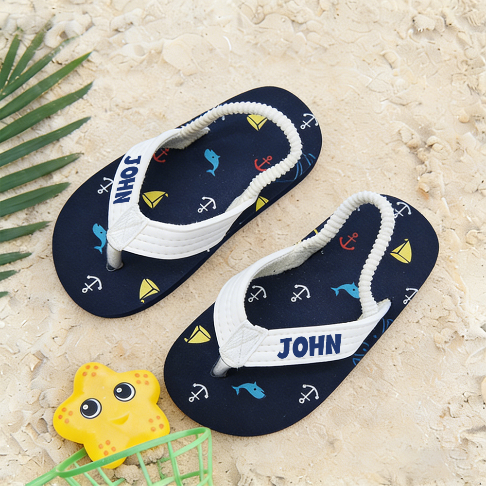 Personalized Kid summer Beach Flip Flops with Elastic Heel Strap | CWBaby474