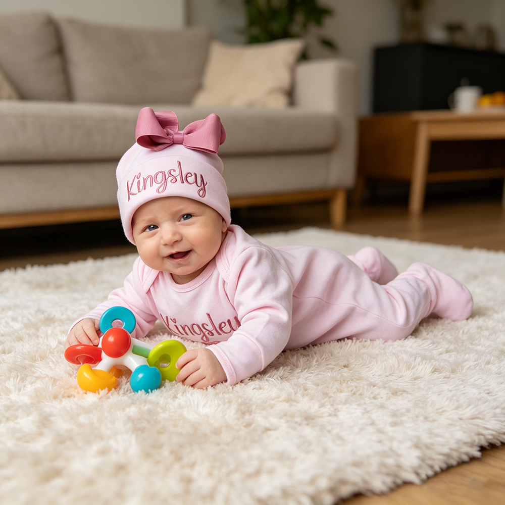 Personalized Embroidery Baby Girl Coming Home Romper and Hat Set | CWBaby482