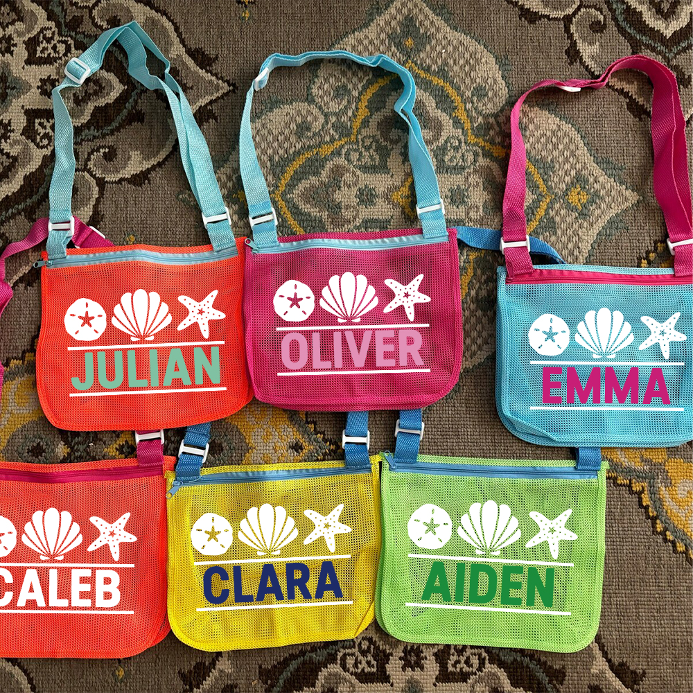 Personalized Seashell Zipper Mesh Beach Bag | CWBeach0102