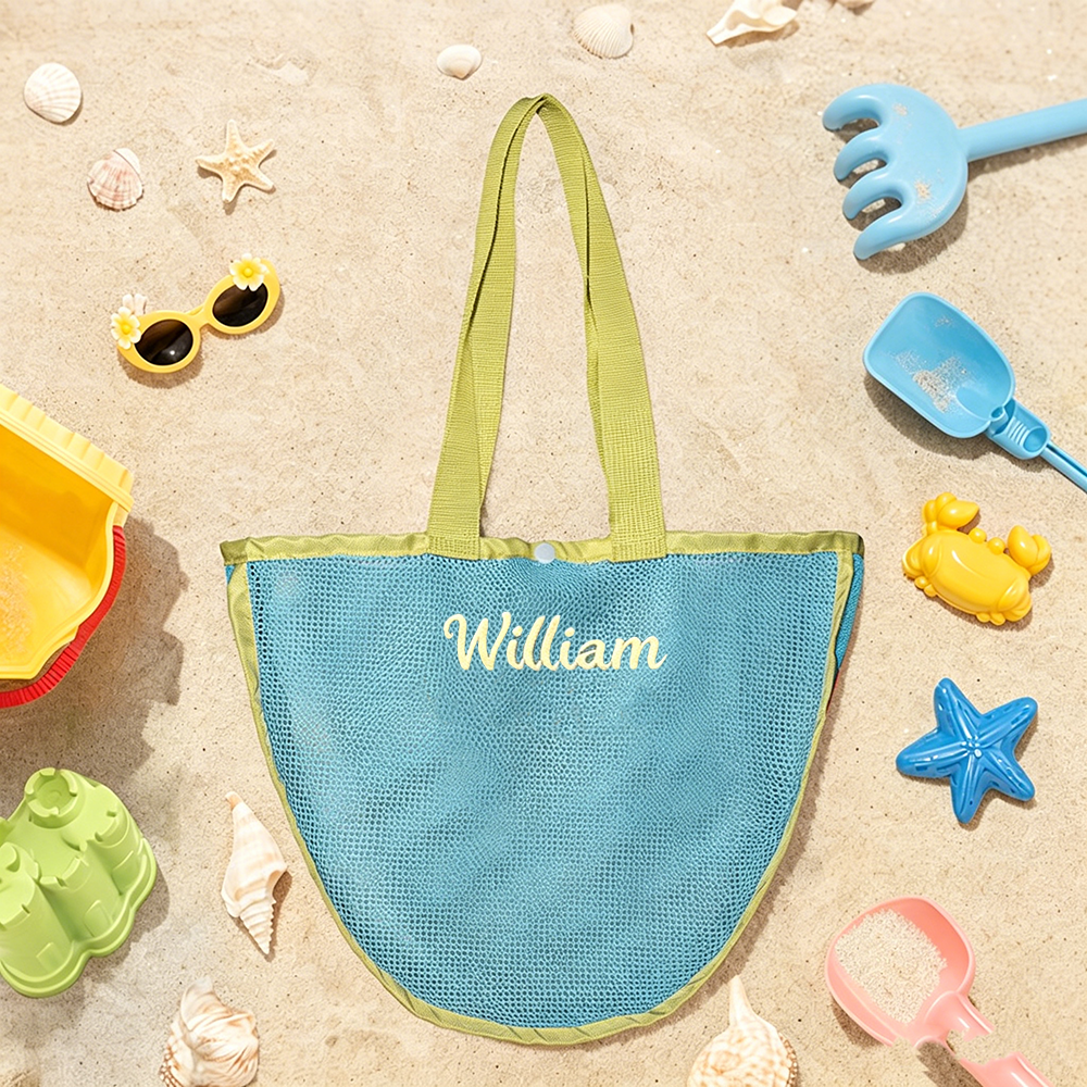 Personalized Embroidered Seashell Zipper Mesh Beach Bag | CWBeach249