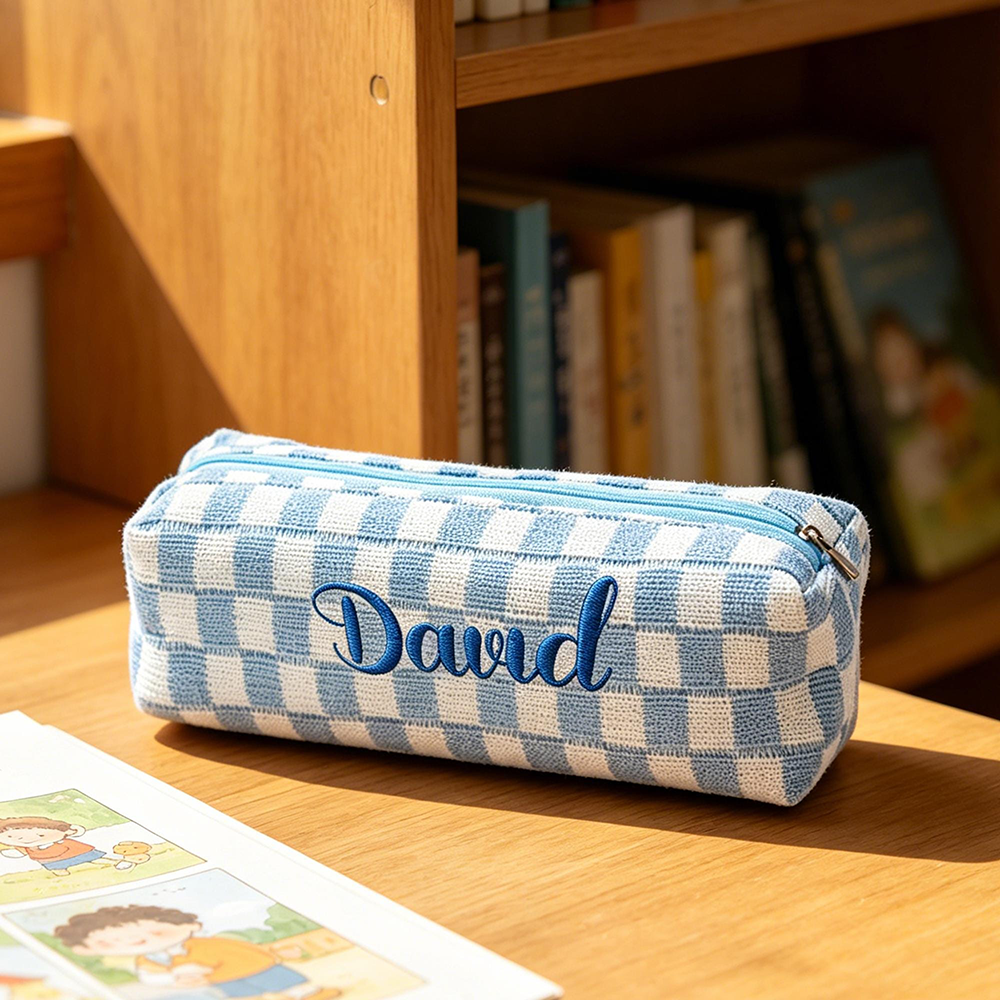 Personalized Embroidered Kids Colorful Gingham Pencil Case | CWPack372