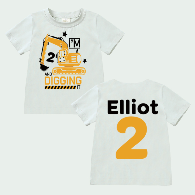 Personalized Construction Digging It Truck Birthday T-Shirt | inBirth26