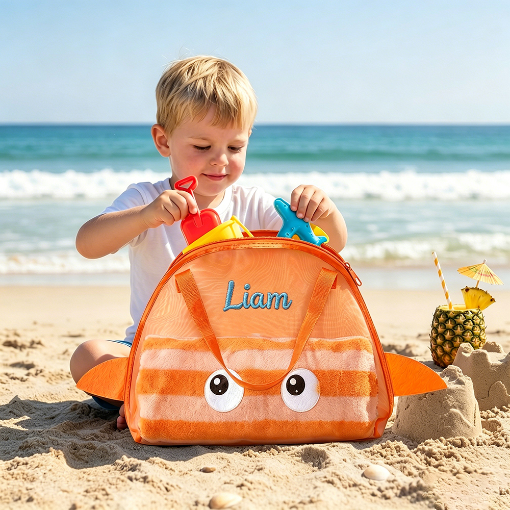 Personalized Embroidered Seashell Zipper Mesh Beach Bag | CWBeach256