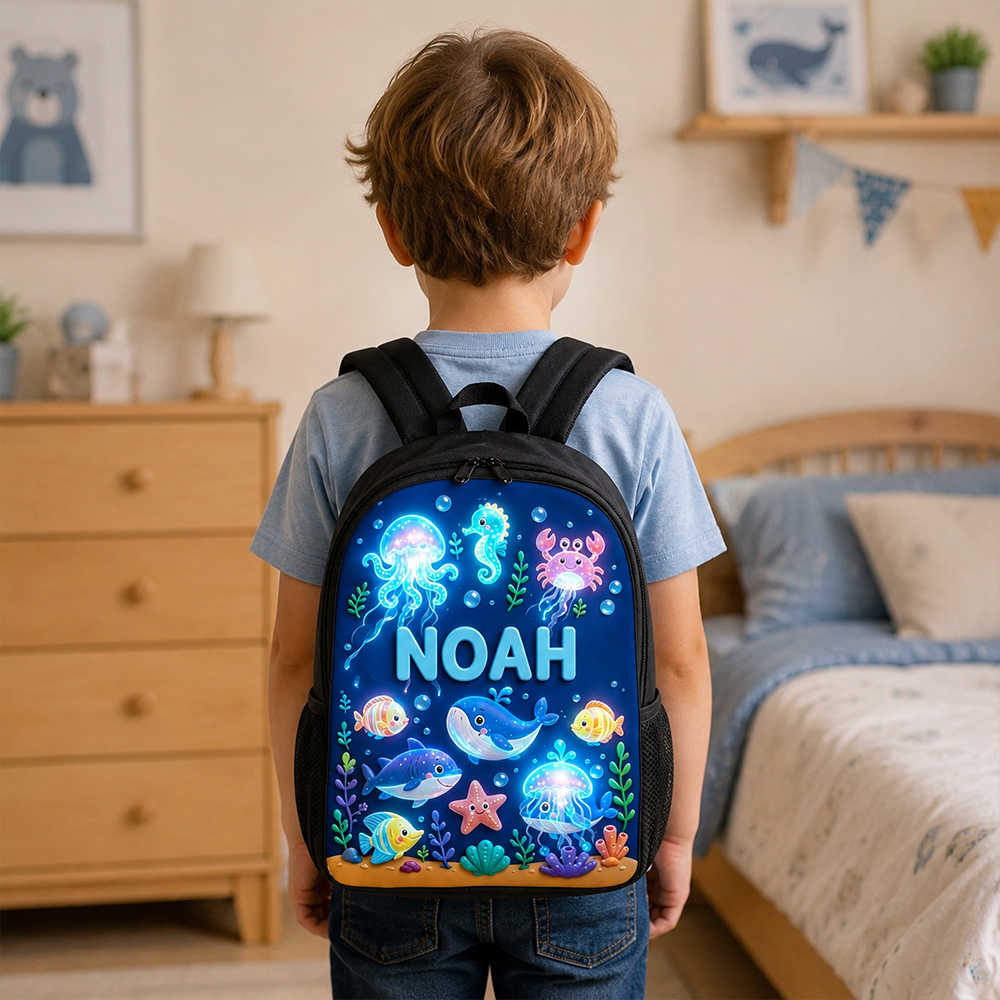 Personalized Kid Adorable Ocean Animals Backpack Set | CWPack383