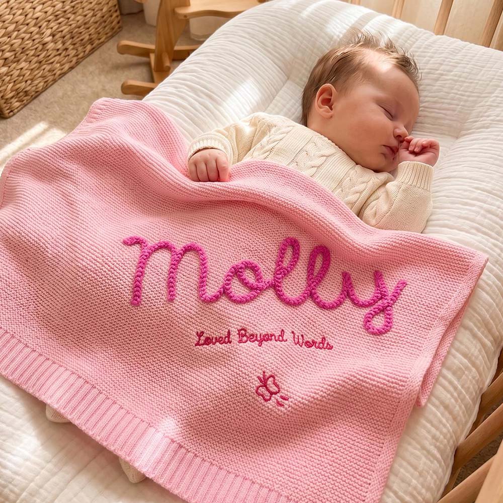 Personalized Hand Embroidered Knit Blanket for Baby | CWBaby512