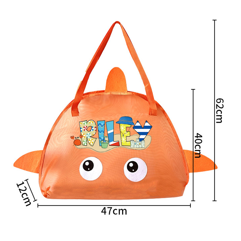 Personalized Adorable Shark Seashell Zipper Mesh Beach Bag | CWBeach262
