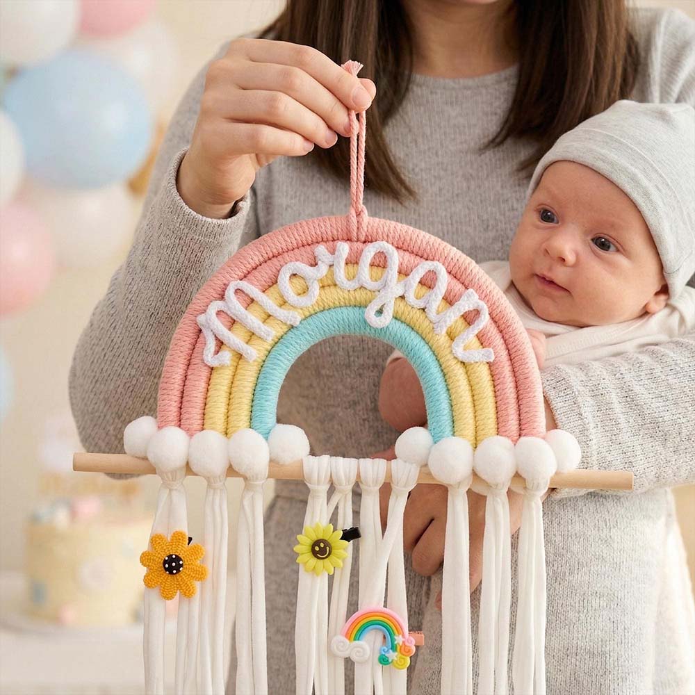 Personalized Hand Embroidered Kids Rainbow Hair Clip Holder | CWToy201