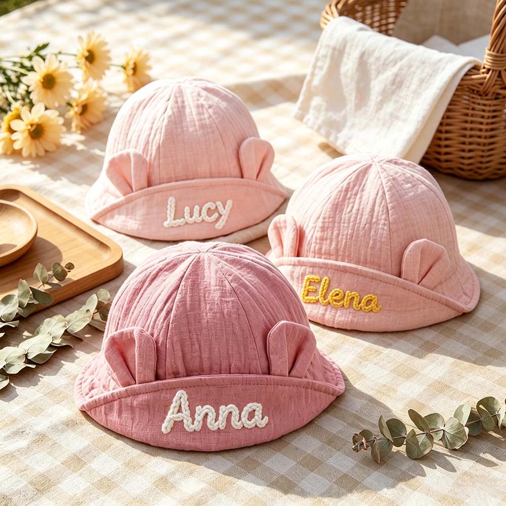 Personalized Hand Embroidered Baby Summer Hat With Ears | CWBeach266