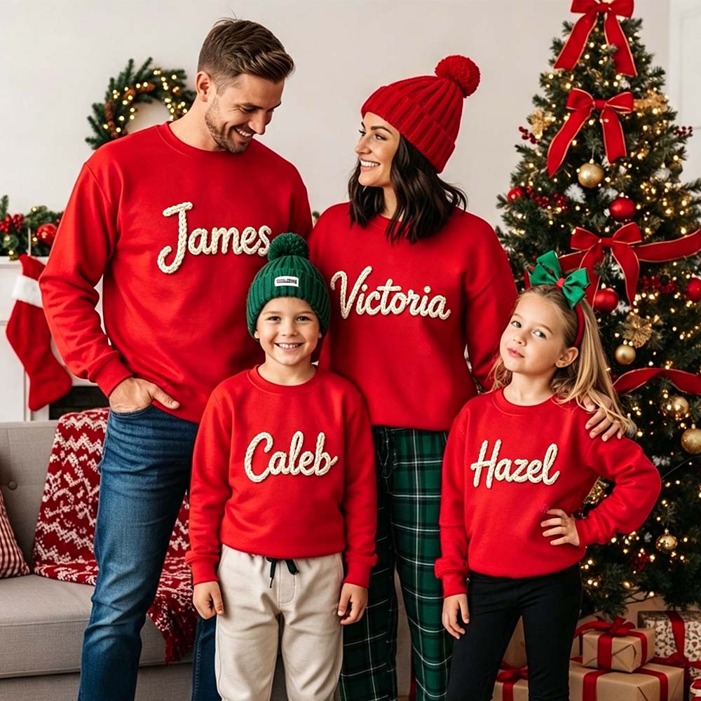 Personalized Hand Embroidered Christmas Matching Family Sweatshirt | CWBaby517