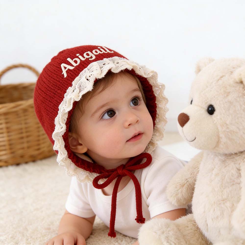Personalized Embroidery Winter Hat Lace Bonnet | HSKid61