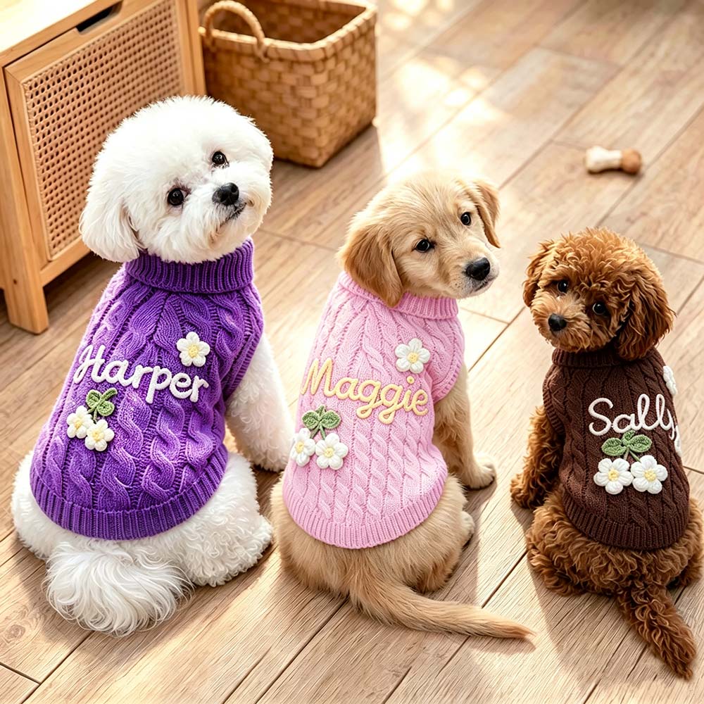 Personalized Hand Embroidered Pets Knit Turtleneck | BKPet580