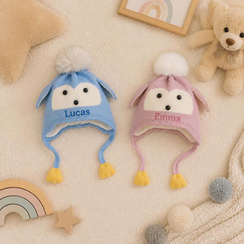 Personalized Embroidery Animal Ear Knit Beanie Hat | HSKid91