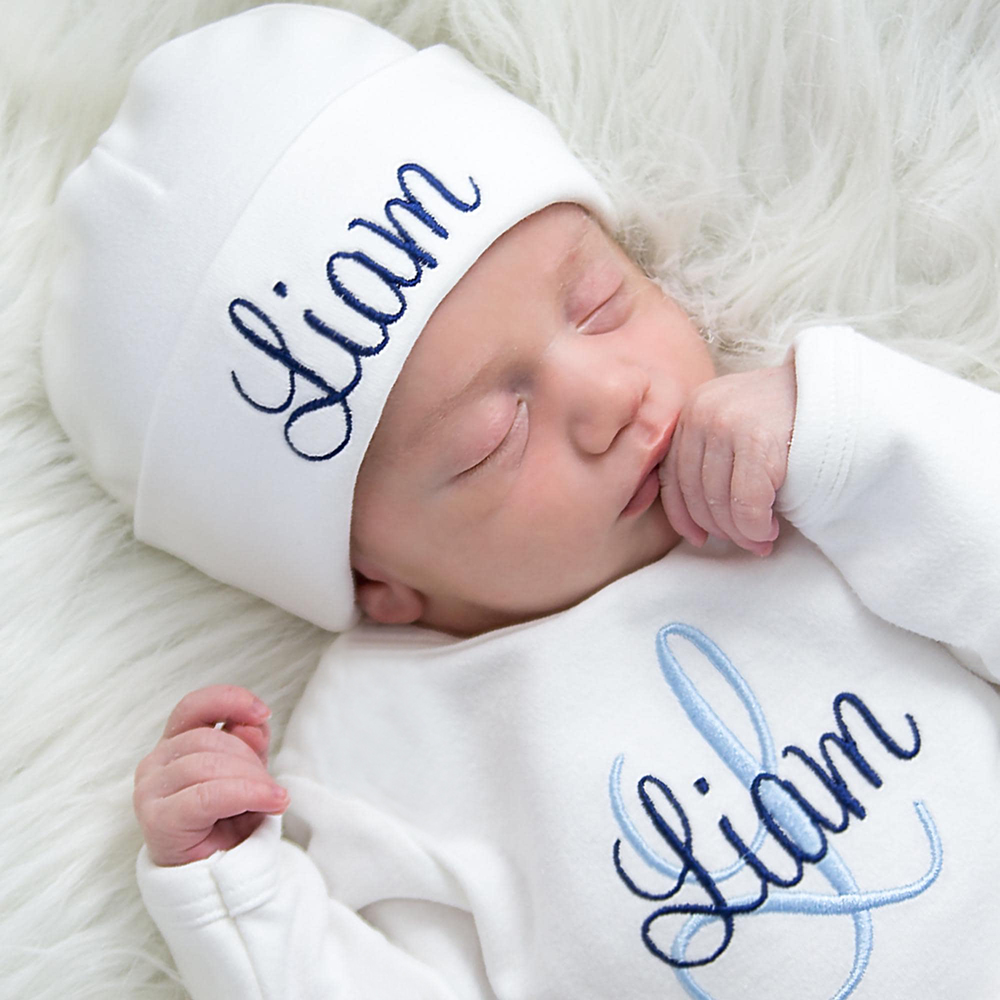 Personalized Embroidery Monograms Baby Coming Home Romper and Hat Set | CWBaby535