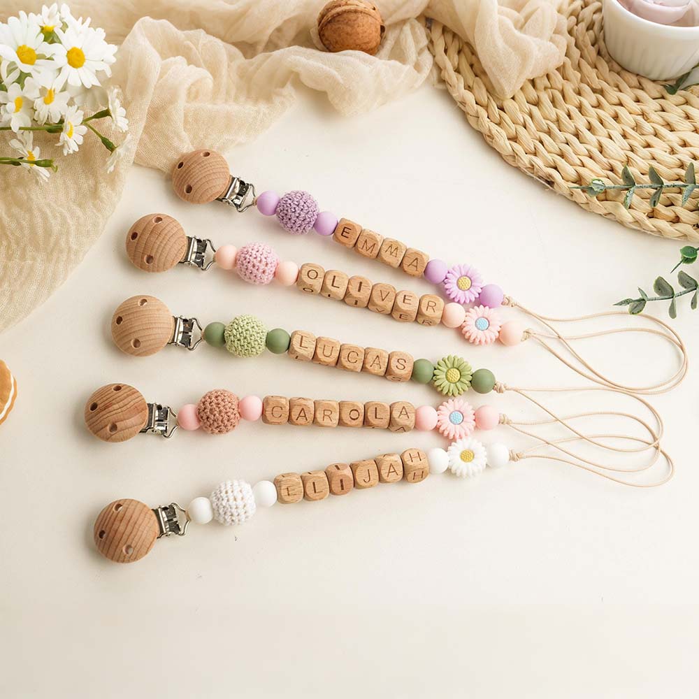 Personalized Baby Wooden Letter Bead Pacifier Clip | CWToy205