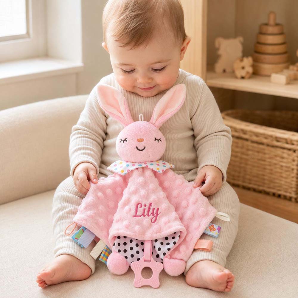 Personalized Embroidered Baby Minky Dot Animal Lovey Blanket | CWToy206