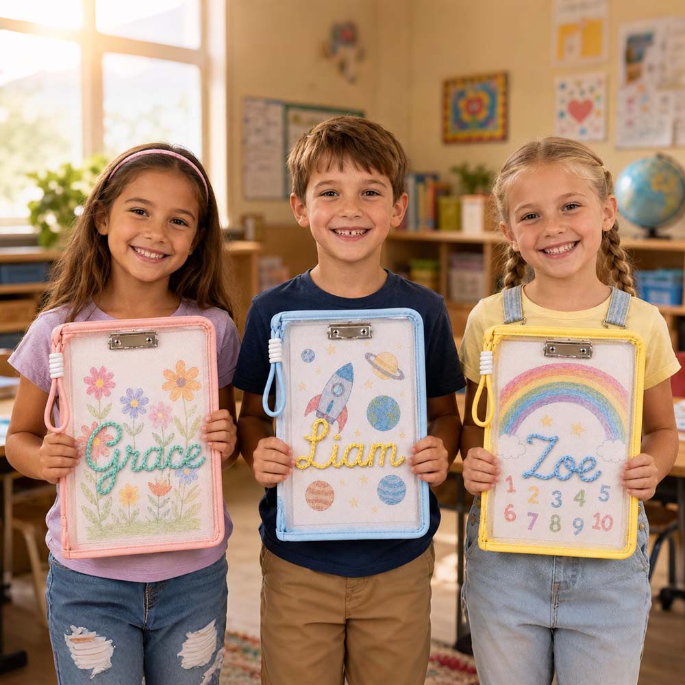Personalized Hand Embroidered Homework Folder With Handle For Kids | CWToy207