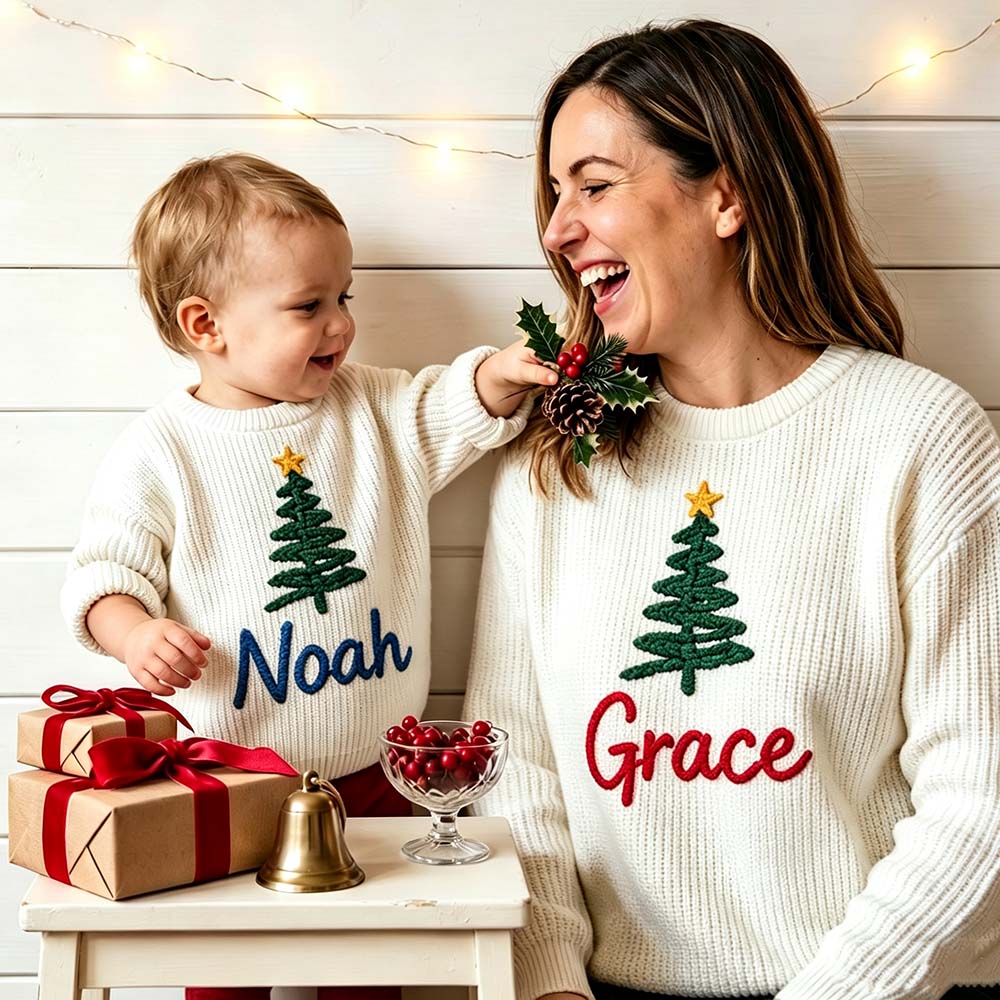 Personalized Hand Embroidered Christmas Knit Sweater | MCGift390