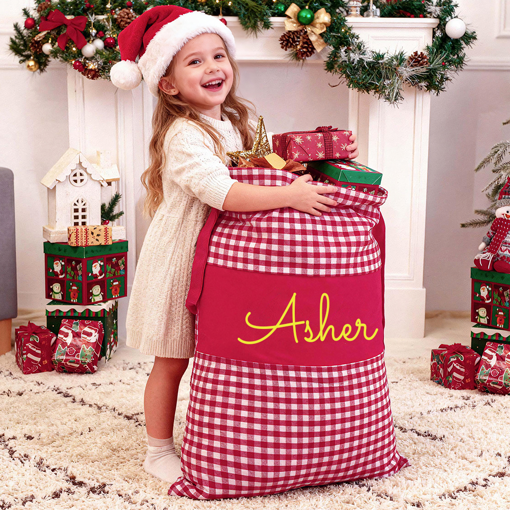 Personalized Christmas Gingham Name Santa Sack | MCGift392