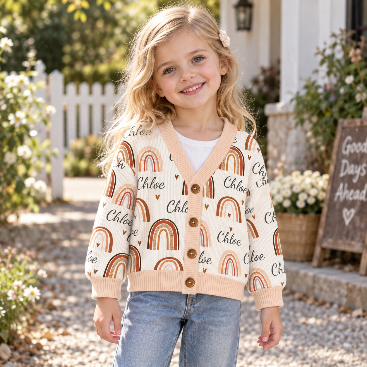 Personalized Lovely Kids Rainbow Knit Sweater | CWSweater03