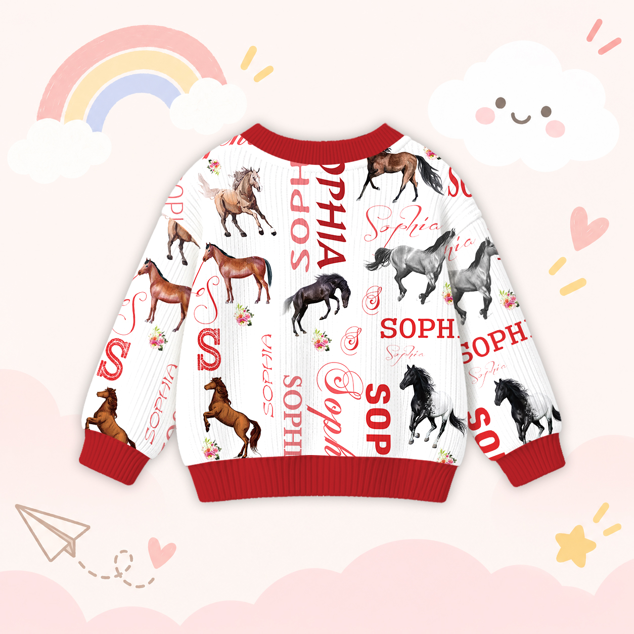 Personalized Lovely Kids Horse Knit Sweater | CWSweater08