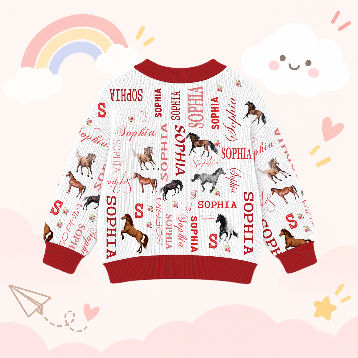 Personalized Lovely Kids Horse Knit Sweater | CWSweater08