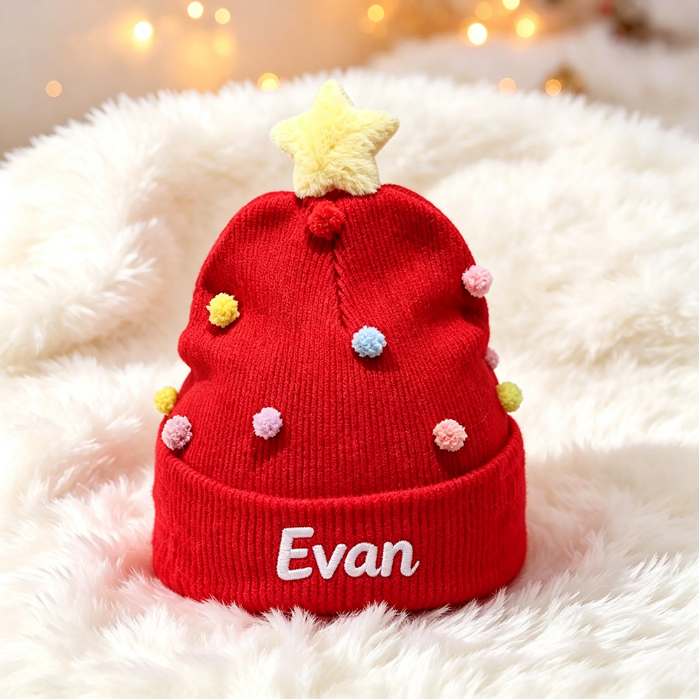 Personalized Embroidery Christmas Pom Pom Beanie For Kids | MCGift416