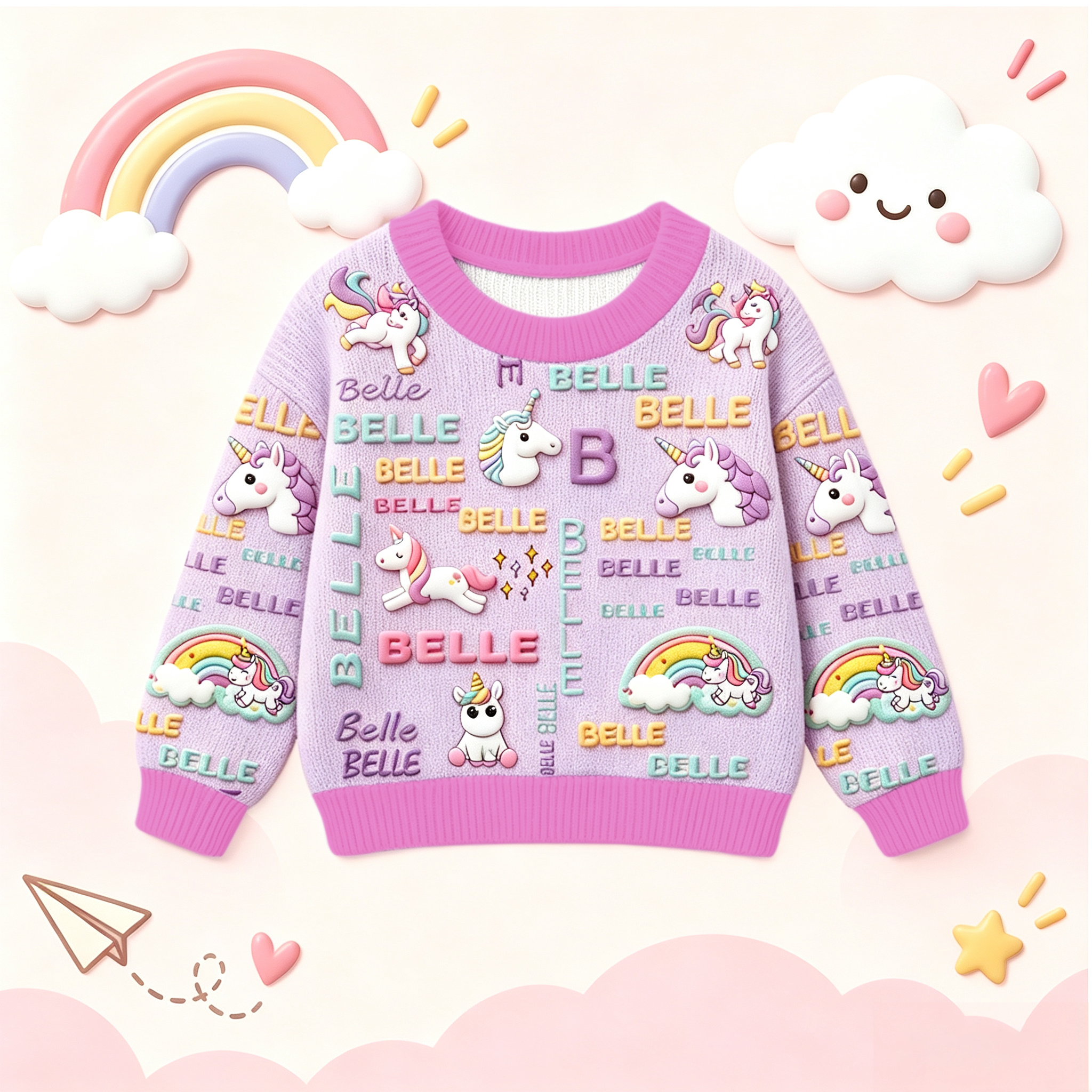 Personalized Lovely Kids Adorable Unicorn Knit Sweater | CWSweater30