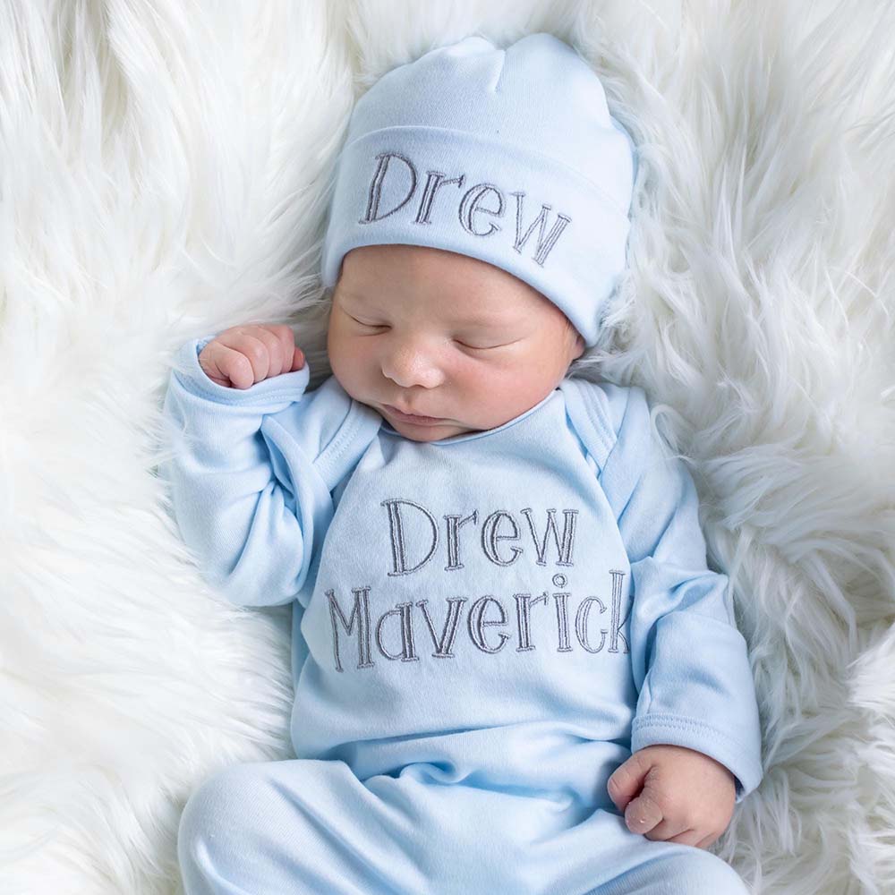 Personalized Embroidery Baby Coming Home Outfit Set With Hat | CWBaby562