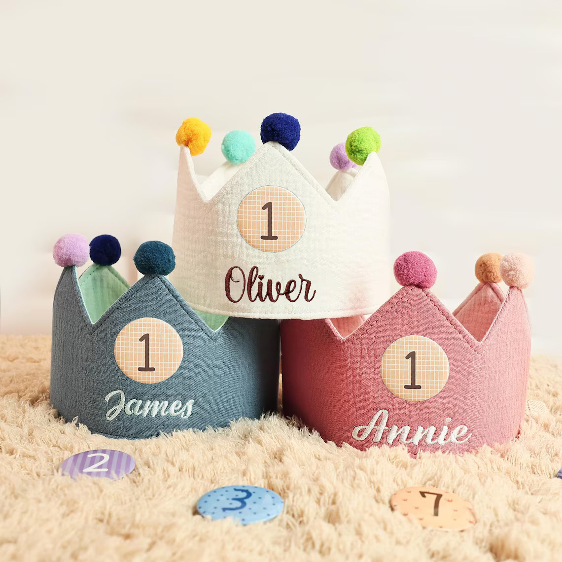 Personalized Hand Embroidered Baby First Birthday Crown | CWBaby210