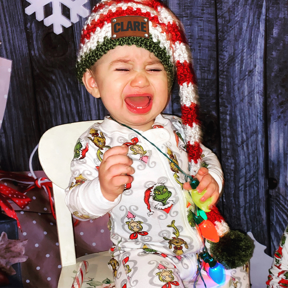 Personalized Leather Patch Christmas Elf Long Tail Hat | MCGift71