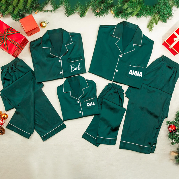 Personalized Christmas Satin Family Pajamas Set | CWFamily15