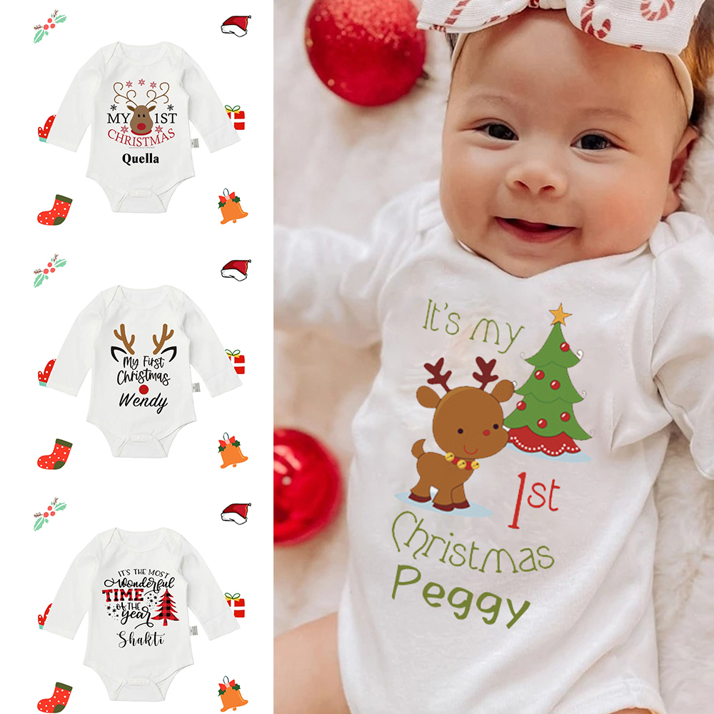 Personalized Baby Merry Christmas White Ropmer | CWBaby104