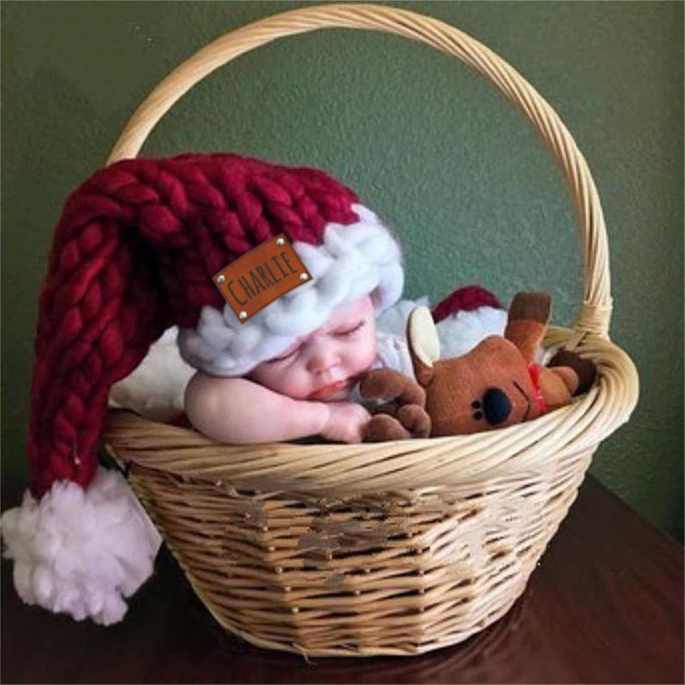 Personalized Leather Patch Chunky Knit Oversized Christmas Hat | MCGift97