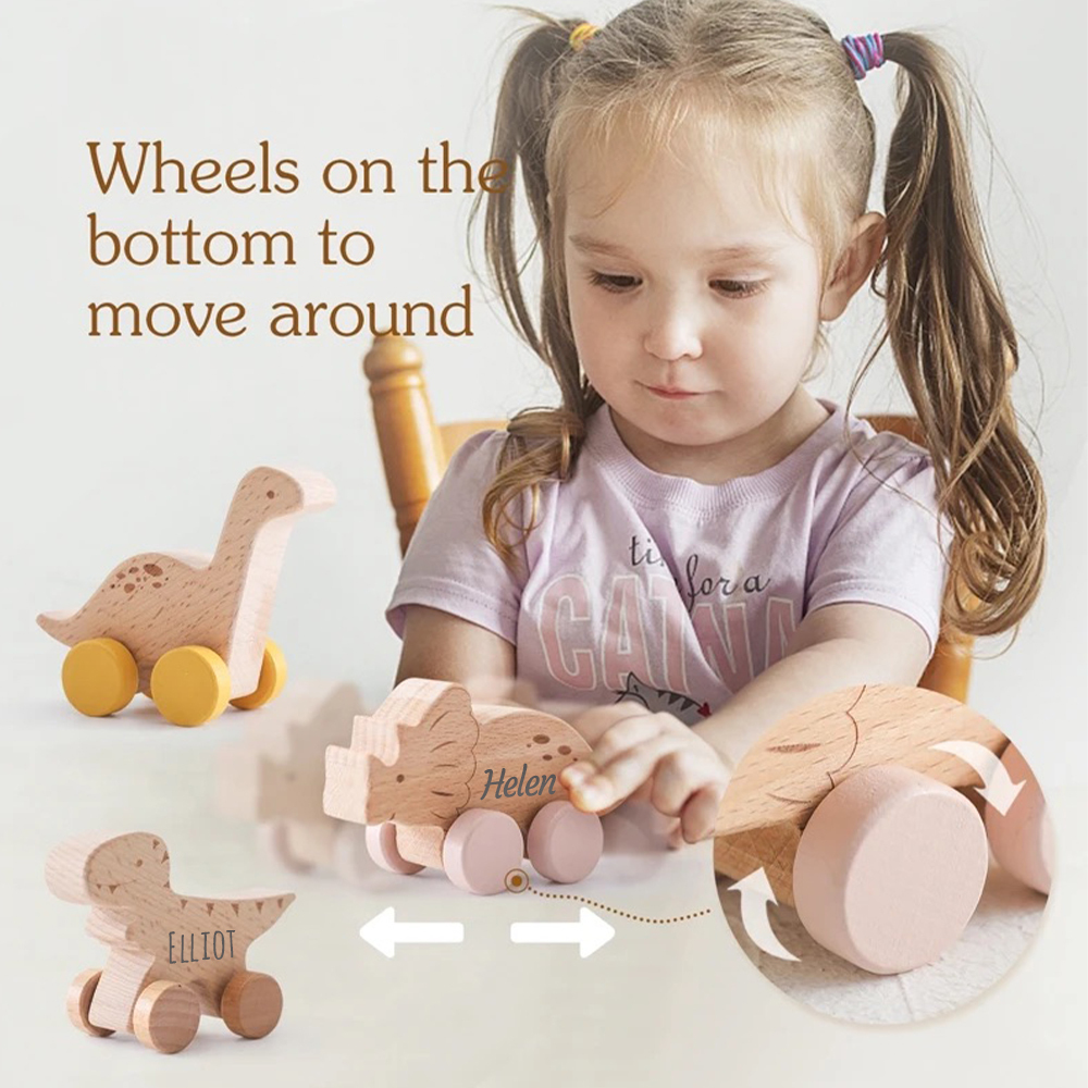 Personalized Natural Wooden Early Education Dinosaur Cars Toy Trolley | CWToy103
