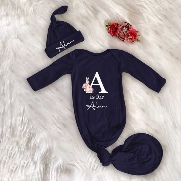 Personalized Cozy Newborn Easter Gown with Knotted Hat | CWbaby39