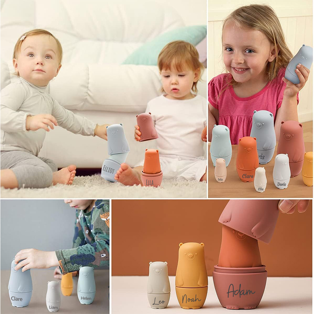 Personalized Silicone BPA Free Stacking Bears Matryoshka Toy | CWToy102