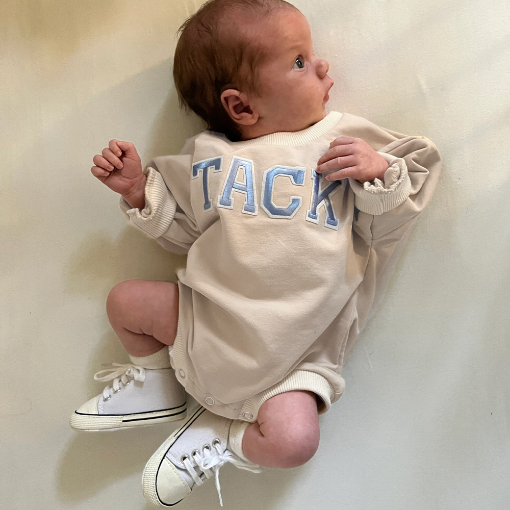 Personalized Letter Patch Neutral Baby Sweatshirt Romper | CWBaby114