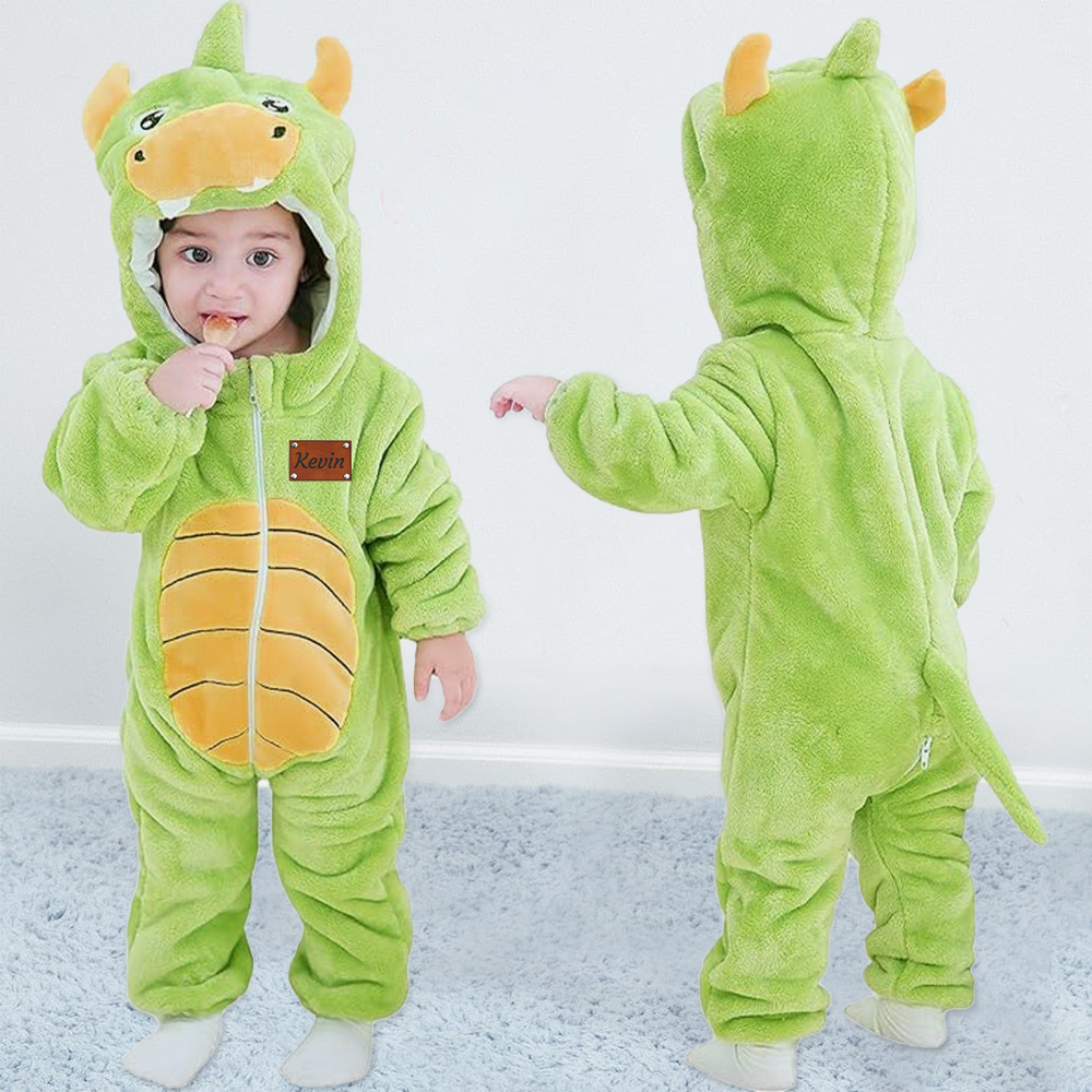 Personalized Leather Patch Baby Animal Romper  | CWBaby122
