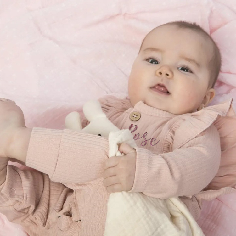 Personalized Baby Girls Ruffle Knit Bodysuit | CWBaby150